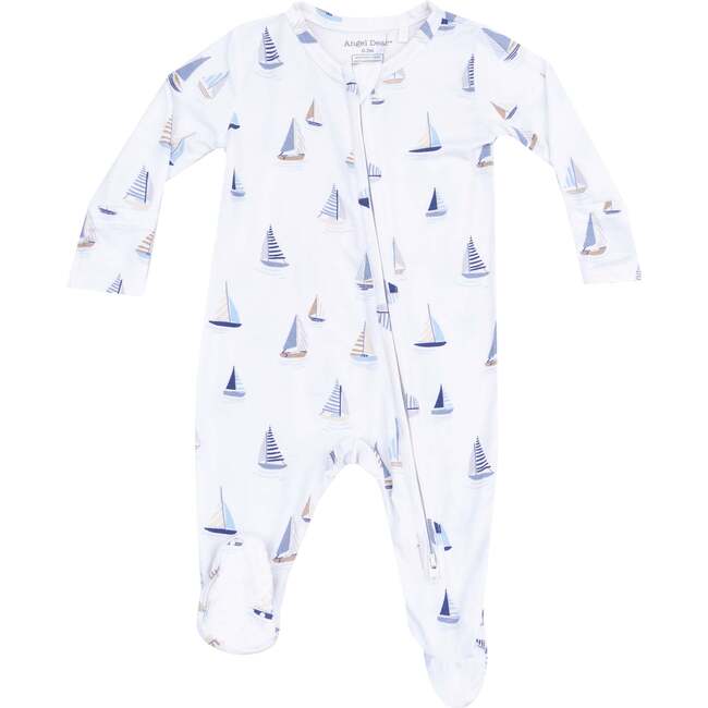 2 Way Zipper Footie, Sailboats Blue - Footie Pajamas - 1