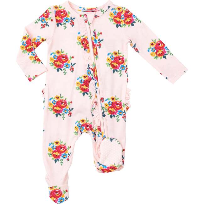 Pretty Bouquets 2-Way Ruffle Zipper Footie, Pink - Footie Pajamas - 1