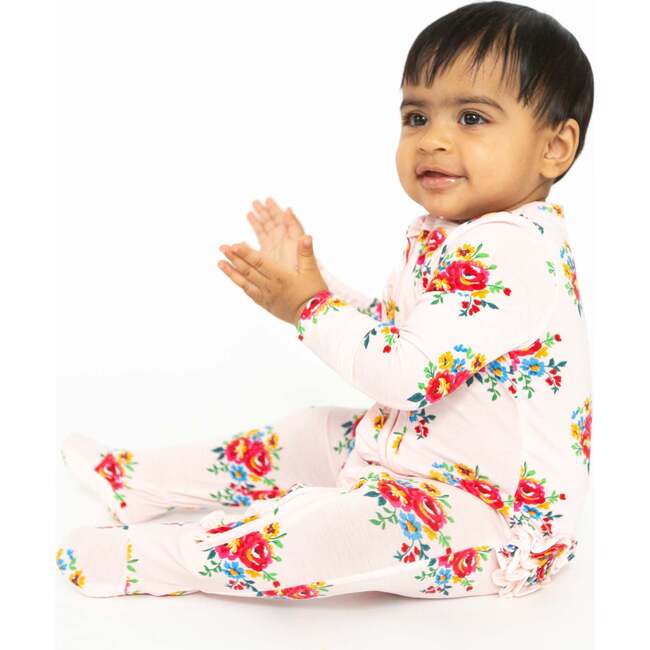 Pretty Bouquets 2-Way Ruffle Zipper Footie, Pink - Footie Pajamas - 2