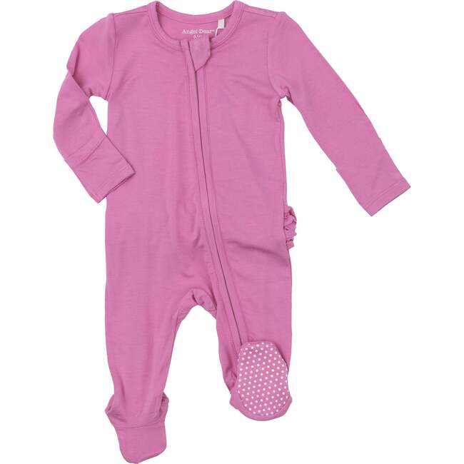 Strawberry Moon Solid 2-Way Zipper Ruffle Back Footie, Pink - Footie Pajamas - 1