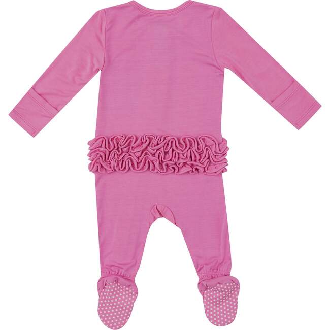 Strawberry Moon Solid 2-Way Zipper Ruffle Back Footie, Pink - Footie Pajamas - 2
