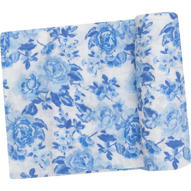 ROSES IN BLUE SWADDLE BLANKET, Blue - Swaddles - 1