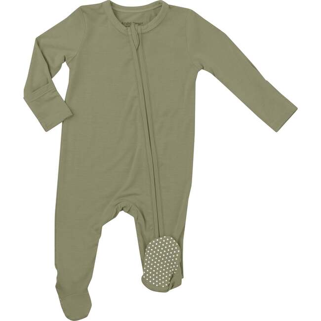 Tea Solid 2 Way Zipper Footie, Green - Footie Pajamas - 1
