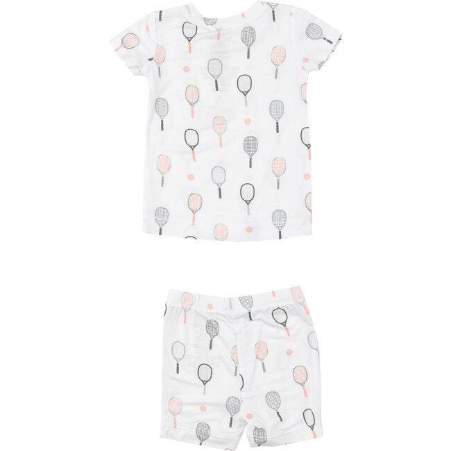 Tennis Print Short Lounge Wear Set, Pink - Mixed Apparel Set - 2