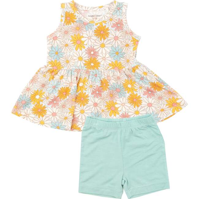 Good Vibes Daisy Peplum Tank Top And Biker Short, Multi - Mixed Apparel Set - 1
