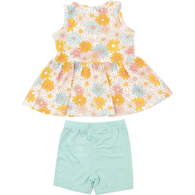 Good Vibes Daisy Peplum Tank Top And Biker Short, Multi - Mixed Apparel Set - 2