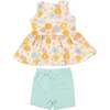 Good Vibes Daisy Peplum Tank Top And Biker Short, Multi - Mixed Apparel Set - 2