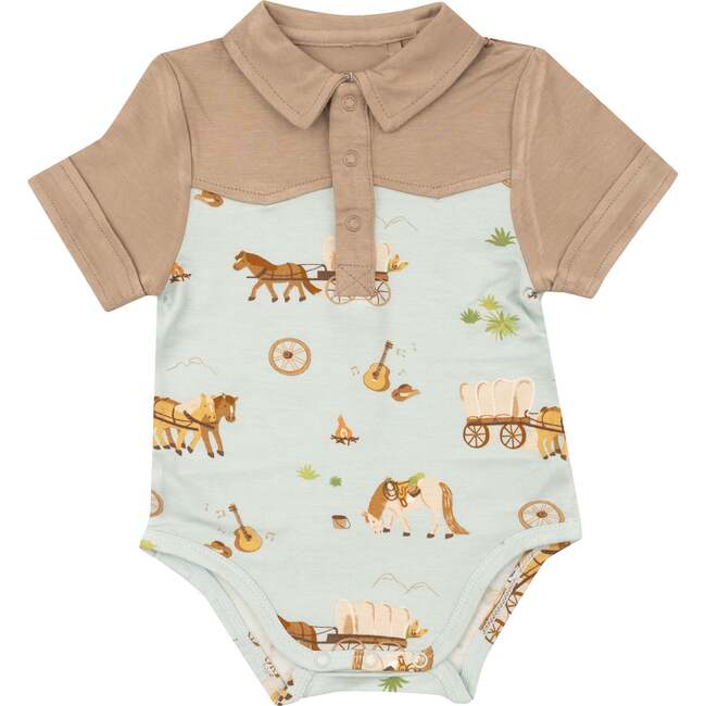 Covered Wagon Bodysuit, Blue - Onesies - 1