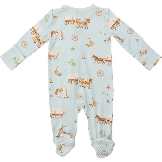 Covered Wagon 2-Way Zipper Footie, Blue - Footie Pajamas - 2