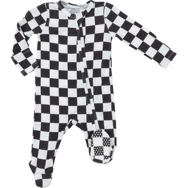 CHECKERBOARD 2 WAY ZIPPER FOOTIE, Black - Footie Pajamas - 1