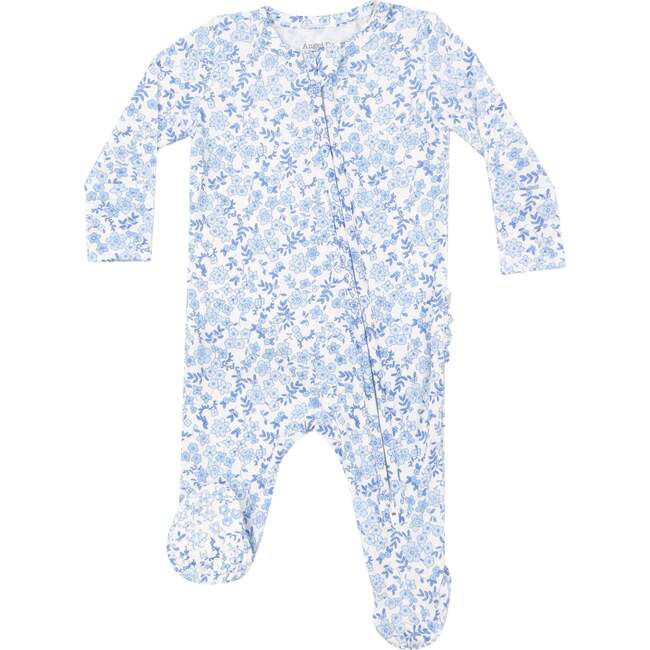 CALICO 2 WAY ZIPPER RUFFLE BACK FOOTIE, Blue - Footie Pajamas - 1