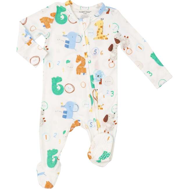 Animal Numbers 2-Way Zipper Footie, White - Footie Pajamas - 1