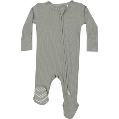 Waffle Dried Sage 2 Way Zipper Footie, Green - Footie Pajamas - 1