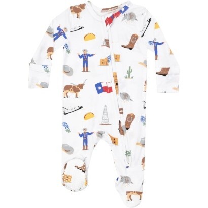 Texas 2 Way Zipper Footie, Ivory - Footie Pajamas - 1