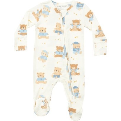 Teddy Bears Blue 2 Way Zipper Footie, Blue - Footie Pajamas - 1