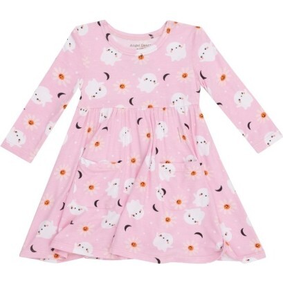 Spooky Ghost Twirly L/S Dress, Pink - Dresses - 1