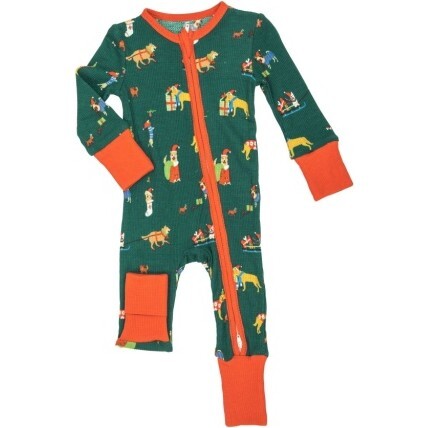 Doggie Christmas 2 Way Zipper Romper, Green - Rompers - 1