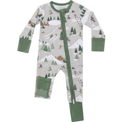 Winter Fun Skiers 2-Way Zipper Romper, Grey - Rompers - 1