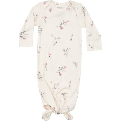 Ribbed Wispy Floral Knotted Gown, Beige - Nightgowns - 1