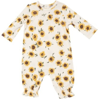 Ribbed Baby Sunflowers L/S Romper, Yellow - Rompers - 1