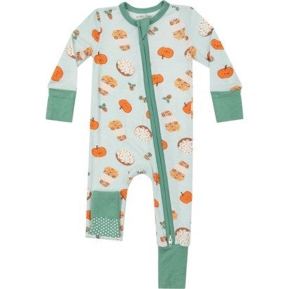 Pumpkin Spice Latte 2 Way Zipper Romper, Green - Rompers - 1