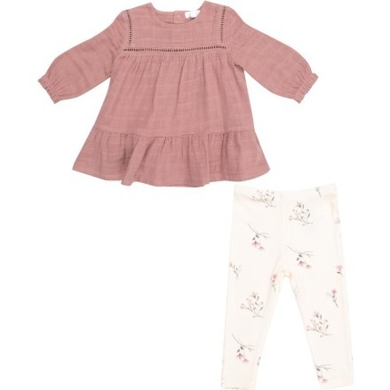 Muslin Bridal Rose Ladder Trim Dress And Ribbed Legging, Rose - Mixed Apparel Set - 1