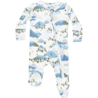 Moutains 2-Way Zipper Footie, Blue - Footie Pajamas - 1