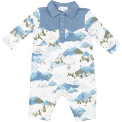 Mountains L/S Cowboy Romper,Blue - Rompers - 1