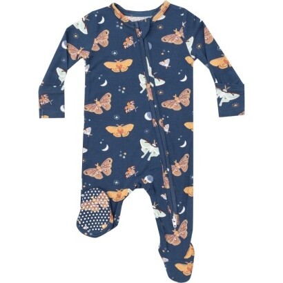Moths 2 Way Zipper Footie, Blue - Footie Pajamas - 1