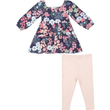 Japonisme Blossom Floral Cap Sleeve Dress + Rib Legging, Multi - Mixed Apparel Set - 1