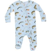 Fishing 2 Way Zipper Footie, Blue - Footie Pajamas - 1