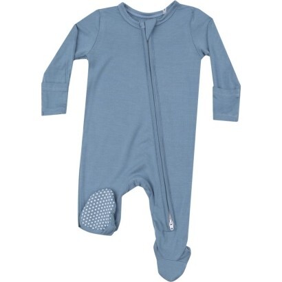 Faded Denim 2 Way Zipper Footie, Blue - Footie Pajamas - 1