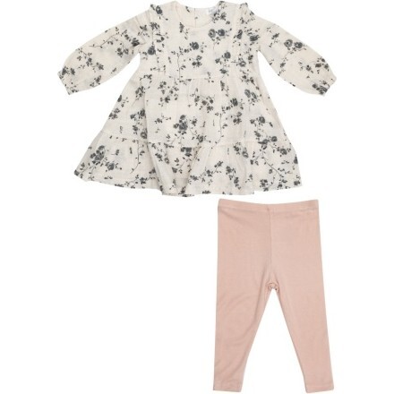 Climbing Roses Ruffle Tiered Dress And Ribbed Legging, Oatmeal - Mixed Apparel Set - 1