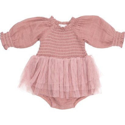 Bridal Rose Long Sleeve L/S Smocked Tutu Bubble, Rose - Dresses - 1