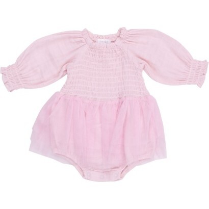 Ballet Pink Long Sleeve L/S Smocked Tutu Bubble, Pink - Dresses - 1