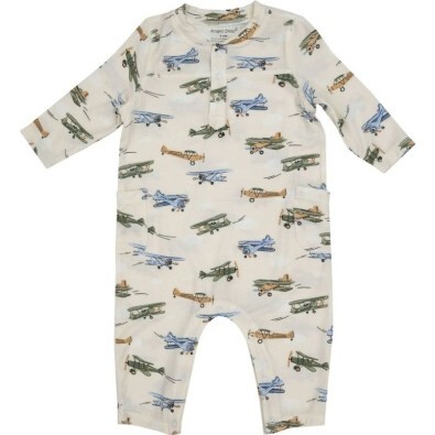 Vintage Airplane Romper, Green Multi - Rompers - 1