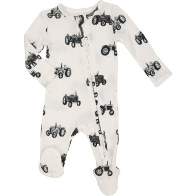 Tractors 2 Way Zipper Footie, Black - Footie Pajamas - 1
