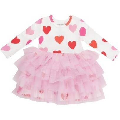 Big Hearts  L/S Layered Tulle Dress, Red - Dresses - 1
