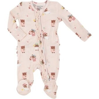 Spa Day 2 Way Ruffle Zipper Footie, Pink Multi - Footie Pajamas - 1