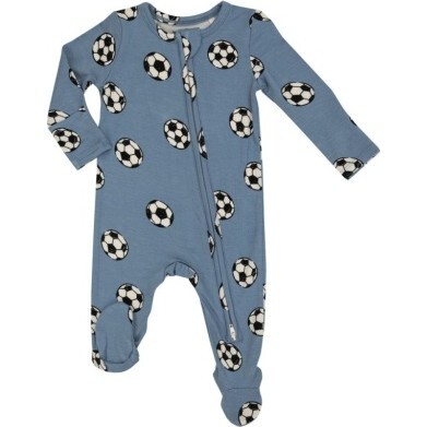 Soccer 2 Way Zipper Footie, Blue - Footie Pajamas - 1