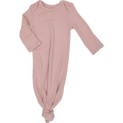 Rib Silver Pink Knotted Gown, Silver Pink - Nightgowns - 1