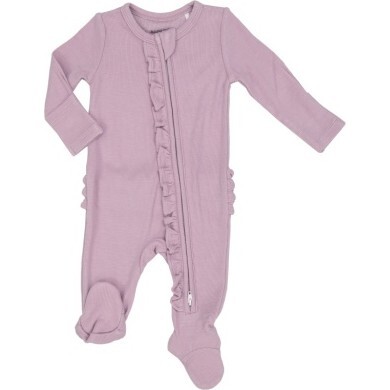 Rib Dusty Lavender 2 Way Ruffle Zipper Footie, Purple - Footie Pajamas - 1