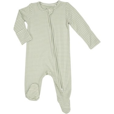 Woodland Swaddle Babies Stripe 2 Way Zipper Footie, Green - Footie Pajamas - 1
