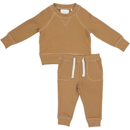 Pale Gold Raglan Sweatshirt And Jogger Set, Pale Gold - Pants - 1