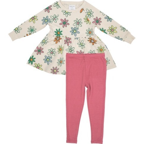 Painted Daisies Raglan Dress And Rib Legging, Multi Pink - Mixed Apparel Set - 1