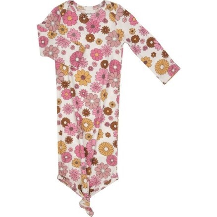 Retro Floral Knotted Gown, Pink - Nightgowns - 1