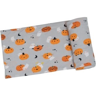 Pumpkins And Ghosts Swaddle Blanket, Grey Multi - Swaddles - 1