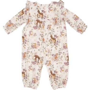 Pretty Woodland Ruffle Sleeve Romper, Pink - Rompers - 1