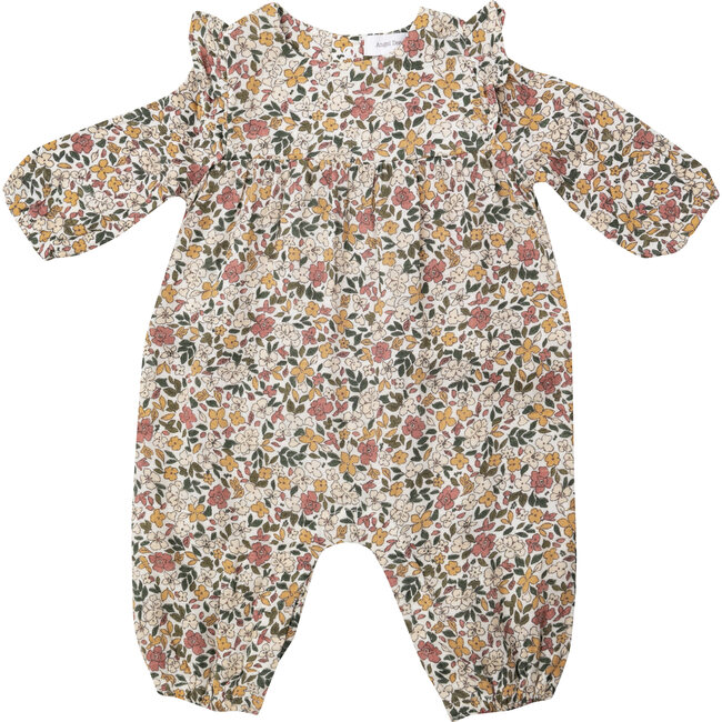 Natural Fall Floral Ruffle Sleeve, Romper, Multi - Rompers - 1