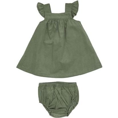 Oil Green Retro Cord Jumper with Diaper, Green - Dresses - 1